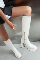 Load image into Gallery viewer, White Go Go Square Toe Knee High Chunky Platform Heel Boots
