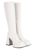 Load image into Gallery viewer, White Go Go Square Toe Knee High Chunky Platform Heel Boots