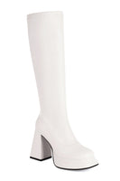 Load image into Gallery viewer, White Go Go Square Toe Knee High Chunky Platform Heel Boots