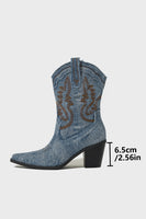 Load image into Gallery viewer, Dark Blue Wide Calf Chunky Heel Embroidered Western Cowgirl Boots