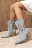 Load image into Gallery viewer, Dark Blue Wide Calf Chunky Heel Embroidered Western Cowgirl Boots