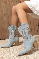 Load image into Gallery viewer, Dark Blue Wide Calf Chunky Heel Embroidered Western Cowgirl Boots