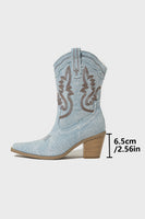 Load image into Gallery viewer, Dark Blue Wide Calf Chunky Heel Embroidered Western Cowgirl Boots