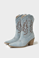 Load image into Gallery viewer, Dark Blue Wide Calf Chunky Heel Embroidered Western Cowgirl Boots