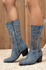 Load image into Gallery viewer, Dark Blue Mid Calf Chunky Heel Embroidered Cowgirl Boots