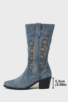 Load image into Gallery viewer, Dark Blue Mid Calf Chunky Heel Embroidered Cowgirl Boots