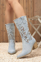 Load image into Gallery viewer, Dark Blue Mid Calf Chunky Heel Embroidered Cowgirl Boots