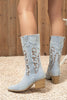 Load image into Gallery viewer, Dark Blue Mid Calf Chunky Heel Embroidered Cowgirl Boots