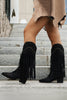 Load image into Gallery viewer, Brown Leopard Mid Calf Cowgirl Chunky Heel Boots with Fringes