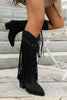Load image into Gallery viewer, Brown Leopard Mid Calf Cowgirl Chunky Heel Boots with Fringes