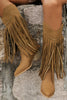 Load image into Gallery viewer, Brown Leopard Mid Calf Cowgirl Chunky Heel Boots with Fringes