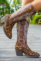 Load image into Gallery viewer, Brown Leopard Wide Calf Pointed Toe Western Cowgirl Chunky Heel Boots