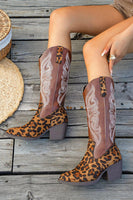 Load image into Gallery viewer, Brown Leopard Wide Calf Pointed Toe Western Cowgirl Chunky Heel Boots