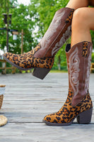 Load image into Gallery viewer, Brown Leopard Wide Calf Pointed Toe Western Cowgirl Chunky Heel Boots