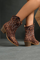 Load image into Gallery viewer, Brown Leopard Wide Calf Cowgirl Chunky Heel Pointed Toe Ankle Boots