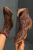Load image into Gallery viewer, Brown Leopard Wide Calf Cowgirl Chunky Heel Pointed Toe Ankle Boots