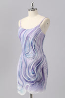 Load image into Gallery viewer, Sparkly Lilac Spaghetti Straps Tight Short Prom Dress with Beading