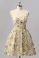Load image into Gallery viewer, Sparkly Apricot A Line Short Floral Prom Dress with Beading