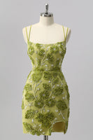 Load image into Gallery viewer, Sparkly Green Cut Out Floral Tight Short Beaded Prom Dress