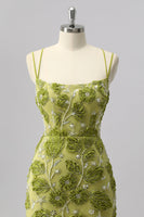 Load image into Gallery viewer, Sparkly Green Cut Out Floral Tight Short Beaded Prom Dress