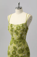 Load image into Gallery viewer, Sparkly Green Cut Out Floral Tight Short Beaded Prom Dress