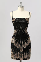 Load image into Gallery viewer, Sparkly Black Backless Tight Beaded Short Prom Dress