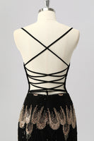 Load image into Gallery viewer, Sparkly Black Backless Tight Beaded Short Prom Dress
