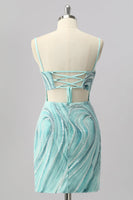 Load image into Gallery viewer, Sparkly Green Short Tight Beaded Prom Dress with Slit