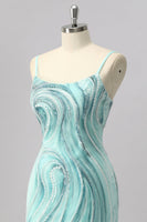 Load image into Gallery viewer, Sparkly Green Short Tight Beaded Prom Dress with Slit