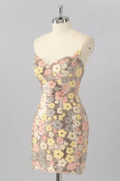 Load image into Gallery viewer, Sparkly Yellow Backless Floral Tight Short Sequin Prom Dress
