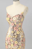 Load image into Gallery viewer, Sparkly Yellow Backless Floral Tight Short Sequin Prom Dress