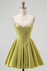 Load image into Gallery viewer, Sparkly Green Satin Sweetheart A-Line Short Prom Dress with Beading