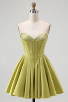 Load image into Gallery viewer, Sparkly Green Satin Sweetheart A-Line Short Prom Dress with Beading