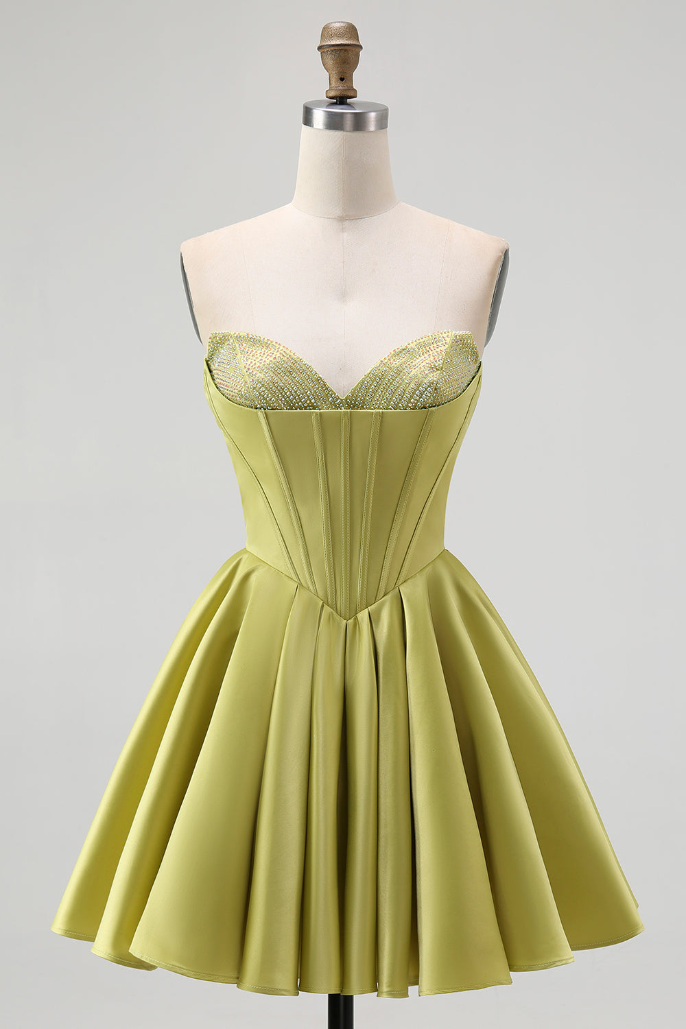 Sparkly Green Satin Sweetheart A-Line Short Prom Dress with Beading