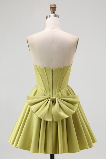 Sparkly Green Satin Sweetheart A-Line Short Prom Dress with Beading