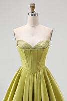 Load image into Gallery viewer, Sparkly Green Satin Sweetheart A-Line Short Prom Dress with Beading