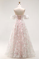 Load image into Gallery viewer, Blush Floral Detachable Sleeves A Line Long Prom Dress