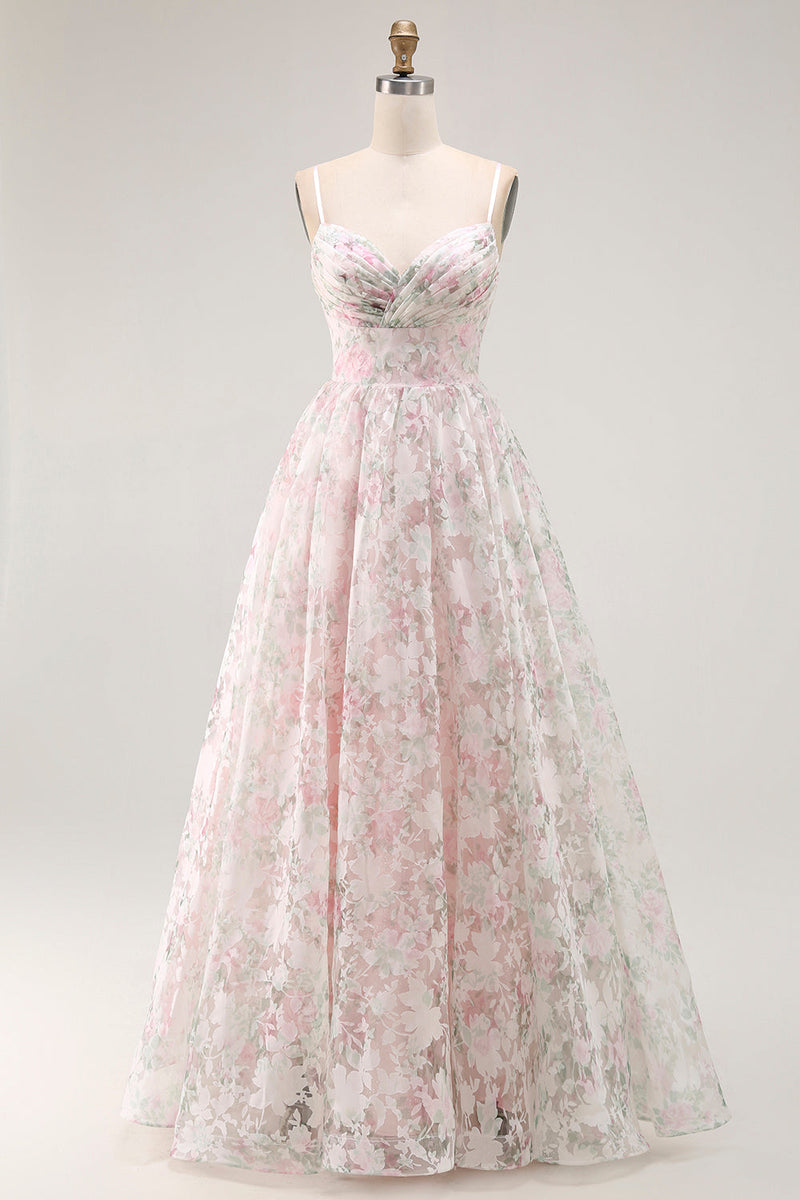 Load image into Gallery viewer, Blush Floral Detachable Sleeves A Line Long Prom Dress