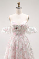 Load image into Gallery viewer, Blush Floral Detachable Sleeves A Line Long Prom Dress