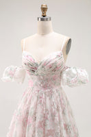 Load image into Gallery viewer, Blush Floral Detachable Sleeves A Line Long Prom Dress