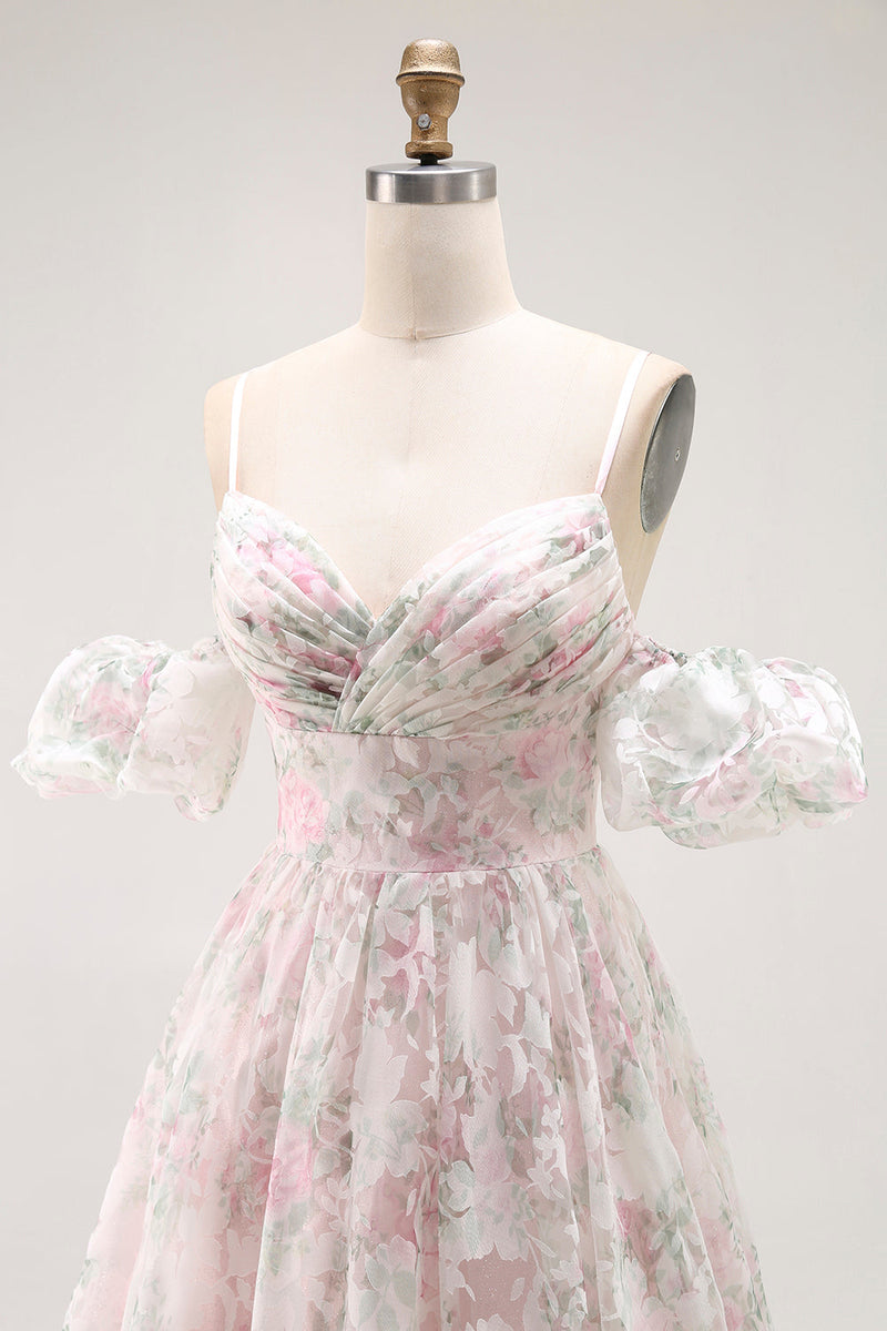 Load image into Gallery viewer, Blush Floral Detachable Sleeves A Line Long Prom Dress