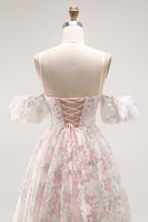 Load image into Gallery viewer, Blush Floral Detachable Sleeves A Line Long Prom Dress