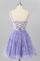Load image into Gallery viewer, Sparkly Purple A Line Floral Short Corset Prom Dress