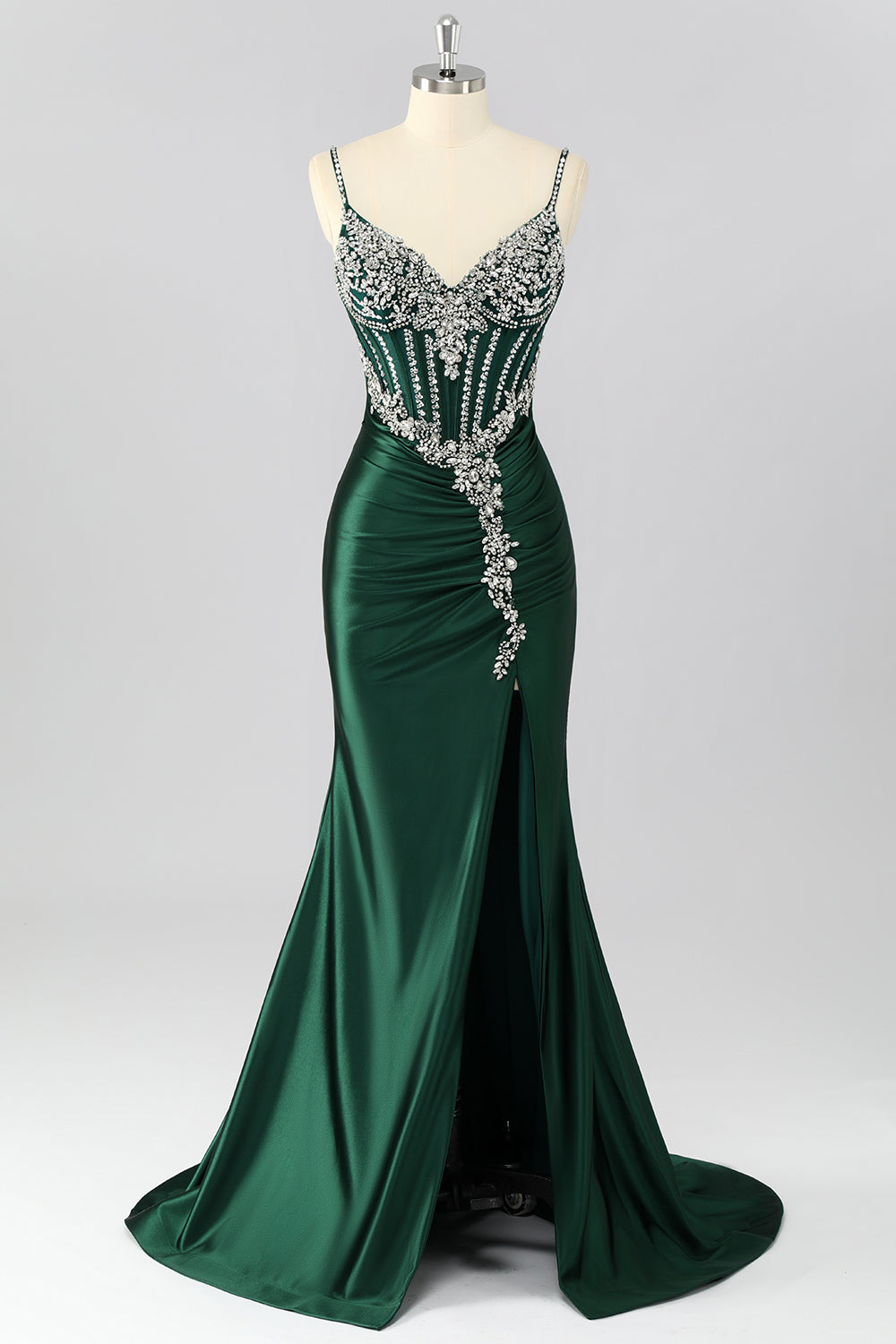 Sparkly Dark Green Mermaid Long Corset Prom Dress with Beading