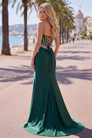 Load image into Gallery viewer, Sparkly Dark Green Mermaid Long Corset Prom Dress with Beading