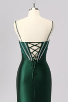 Load image into Gallery viewer, Sparkly Dark Green Mermaid Long Corset Prom Dress with Beading