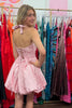 Load image into Gallery viewer, Pink Halter A Line Embroidered Short Prom Dress