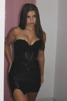 Load image into Gallery viewer, Black Sweetheart Satin Short Tight Corset Prom Dress with Appliques