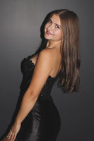 Load image into Gallery viewer, Black Sweetheart Satin Short Tight Corset Prom Dress with Appliques