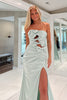 Load image into Gallery viewer, Sage Green Satin Cut Out Strapless Mermaid Long Prom Dress with Slit